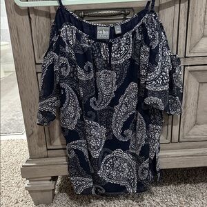Soho Navy and White Paisley Cold-Shoulder Camisole